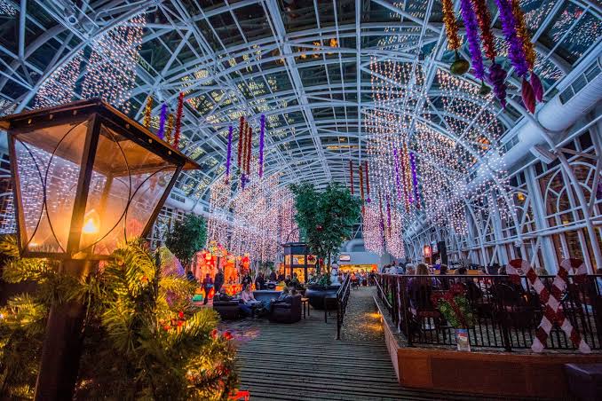 The Conservatory at the Galt House Hotel under a canopy of lights